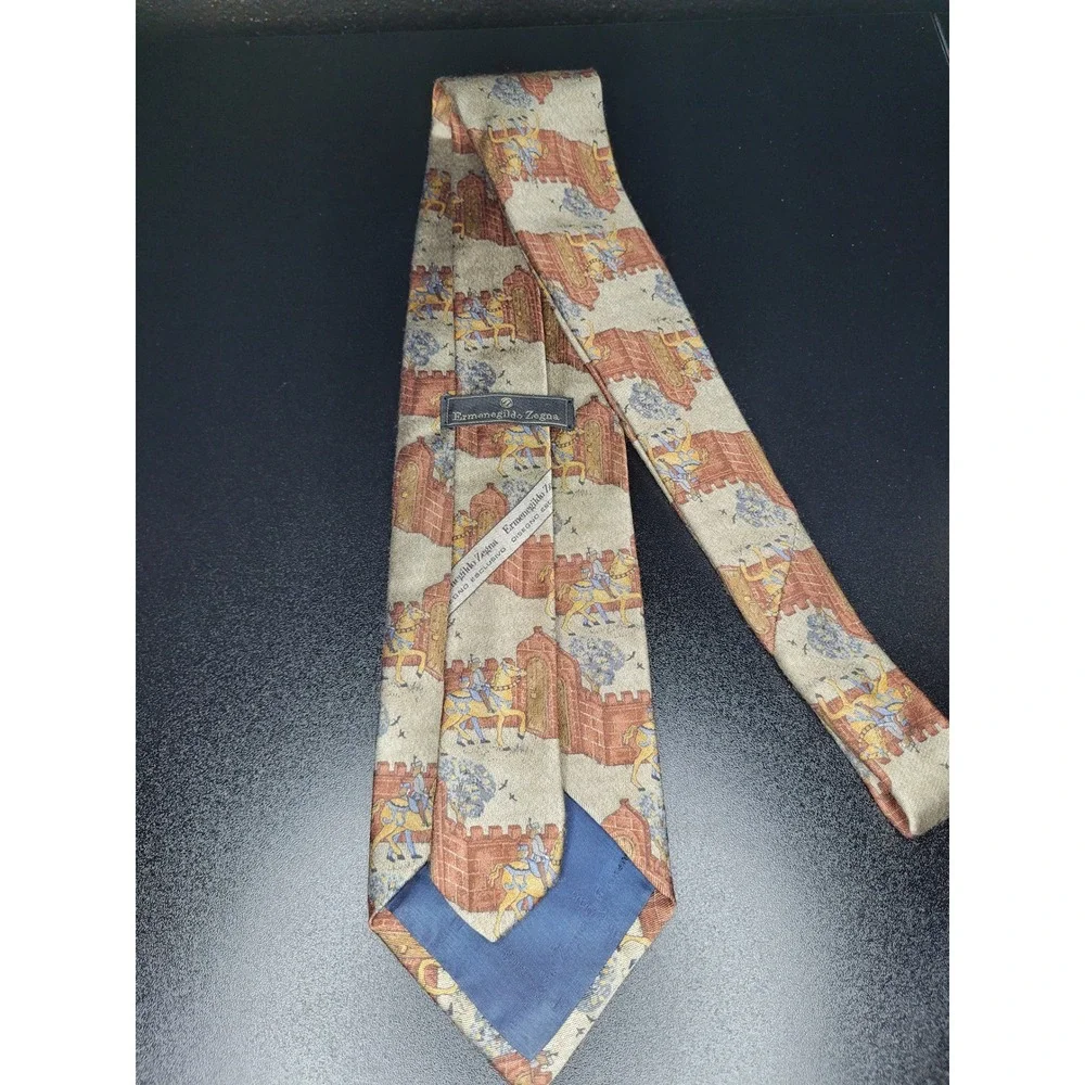 Ermenegildo Zegna Men's Necktie Tan Medieval Silk 3.75
